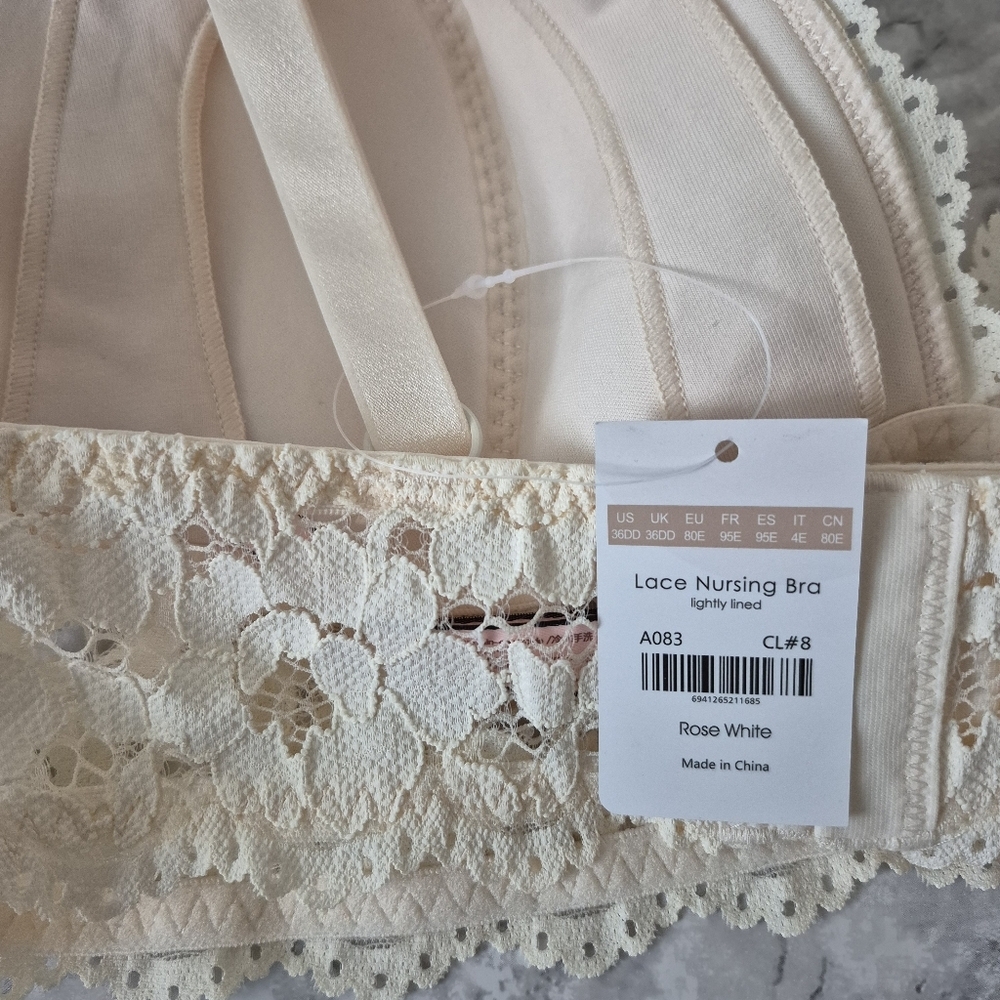 Momanda Lace Plunge Nursing Bralette Rose White 36DD NWT